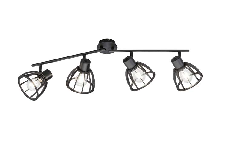 Spot de plafond noir cage 4xE27 lampe excl