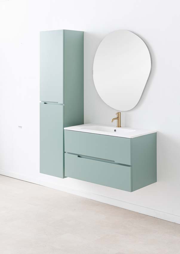 Meuble de salle de bain Truman gris-vert 900 mm lavabo blanc mat