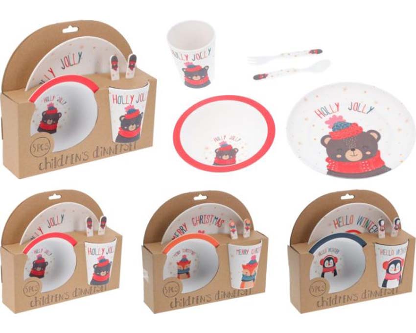 Vaisselle de Noël pour enfants animaux 5 pièces en mélamine