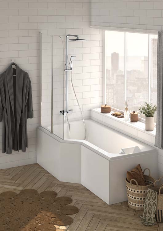 Bain d'angle Alara 170x90cm gauhce avec tablier et pare-bain