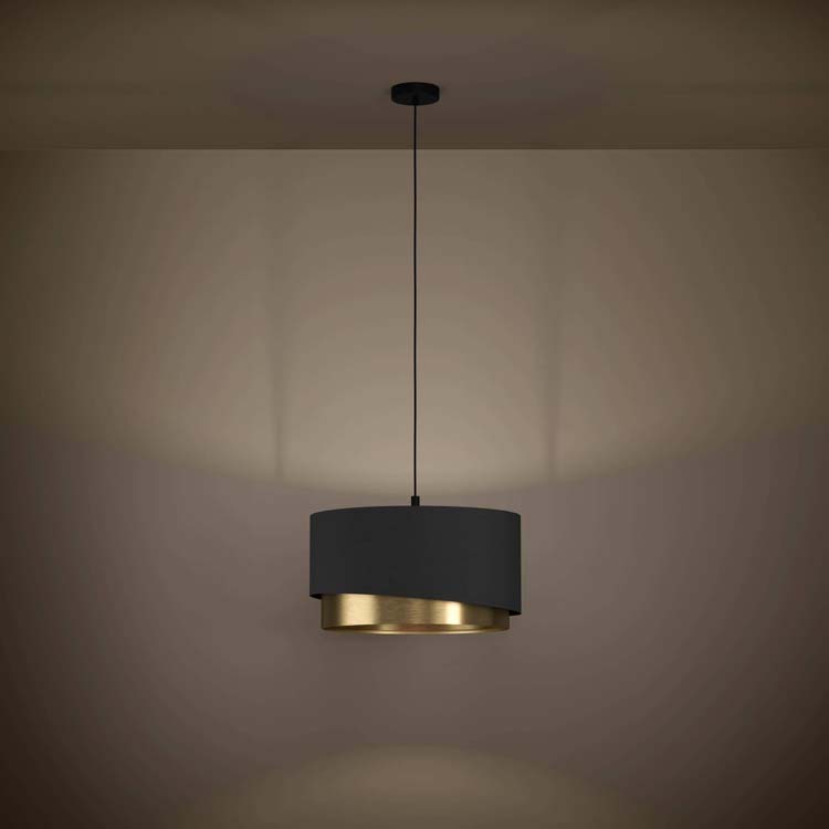 Hanglamp zwart/goud kap textiel diam 45cm E27 40W