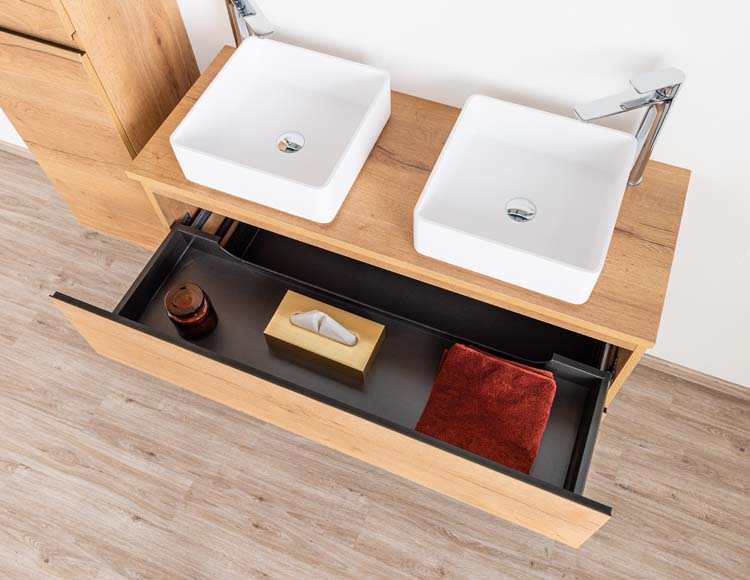 Meuble de salle de bain Daria chêne brun doré 1200 mm tablette en saillie melamine