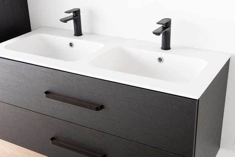 Meuble salle de bain Plato noir grain de bois 120cm - double - mat - poignée mat noir