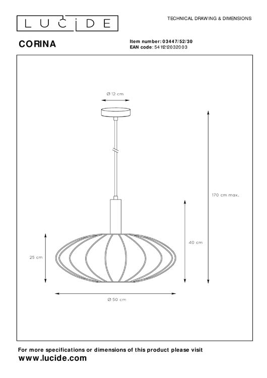 CORINA - Suspension - Ø 50 cm - 1xE27 - Noir