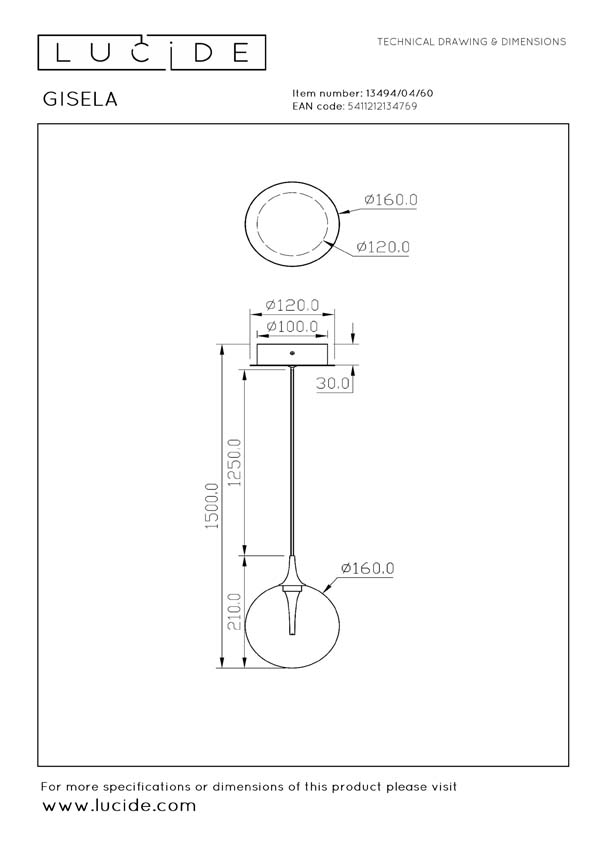 GISELA - Hanglamp - Ø 16 cm - LED - 1x5W 2700K - Transparant