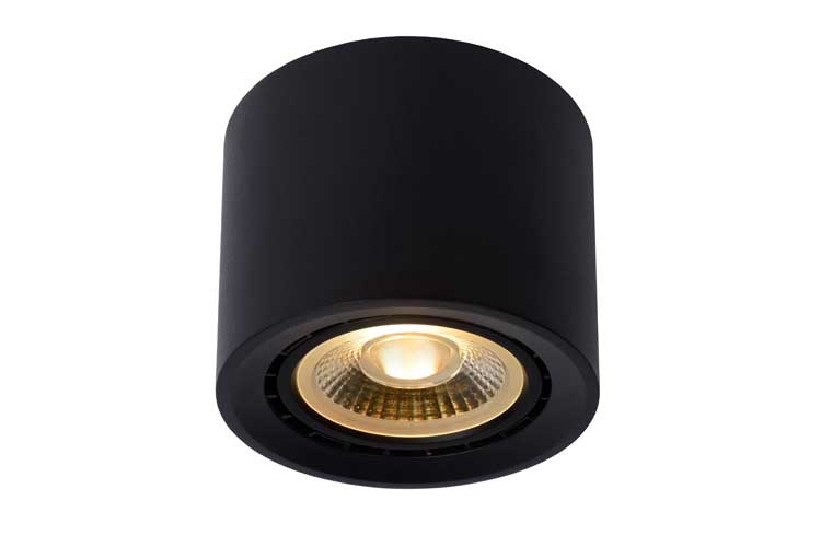 Lucide FEDLER - Plafondspot - Ø 12 cm - LED Dim to warm - GU10 - 1x12W 3000K/2200K - Zwart