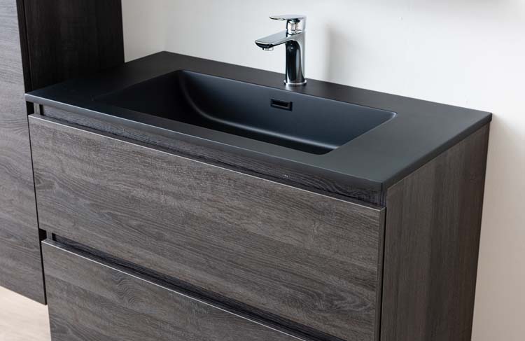 Meuble de salle de bain Dotan chêne foncé 900 mm  lavabo mat noir