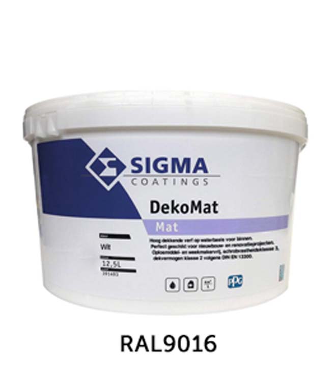 Sigma professionele muurverf 12,5L RAL9016 matte afwerking