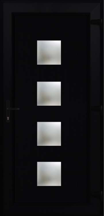 Porte extérieure 4 carreaux PVC noire D vitrage mat 980x2180mm