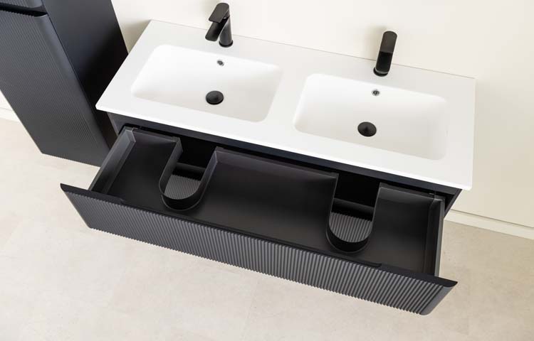 Meuble de salle de bain Julia noir mat 2 tiroirs 1200 mm lavabo noir