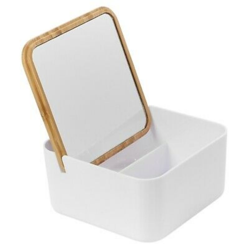 Boîte de bijoux avec miroir 13x13x7 cm plastique blanche