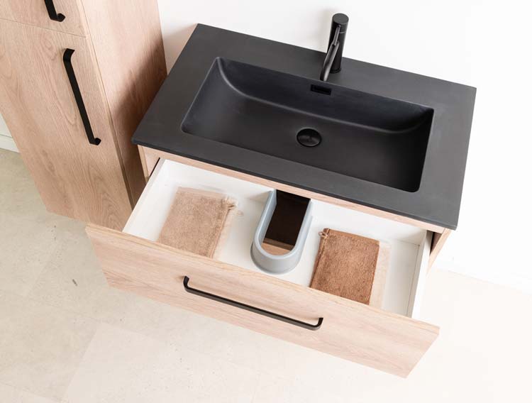 Meuble de salle de bain Chêne bison 800 mm lavabo noir