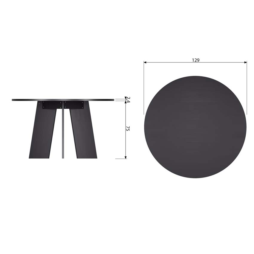 Table Fritz en chêne ronde noire Ø129cm