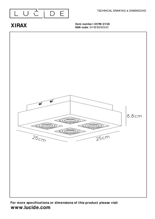 XIRAX - Plafondspot - LED Dim to warm - GU10 - 4x5W 2200K/3000K - Zwart