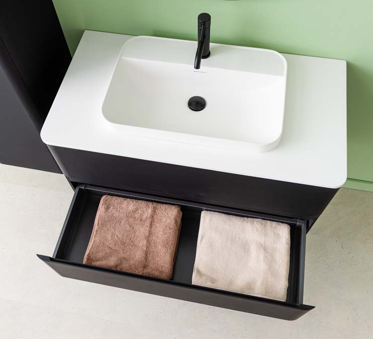 Meuble de salle de bain Ames noir mat 1000 mm vasque  en saillie blanc mat