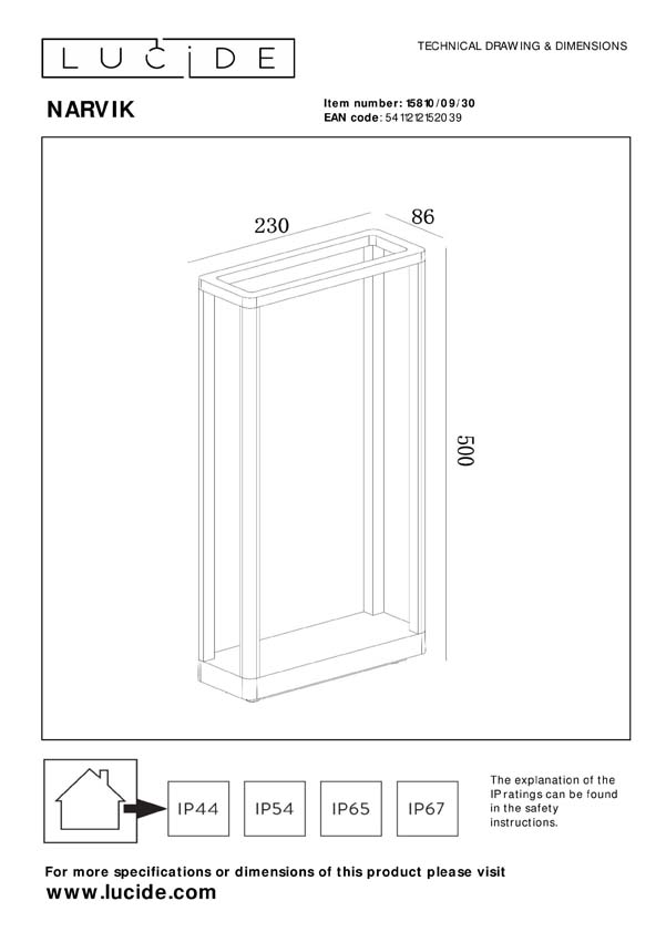 Lucide NARVIK - Borne extérieur - LED - 1x9,2W 3000K - IP65 - Noir