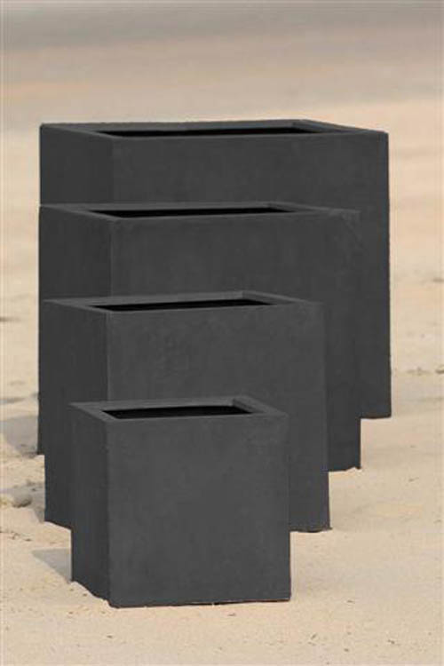 Pot de fleurs noir cube polystone look béton 30x30x30 cm