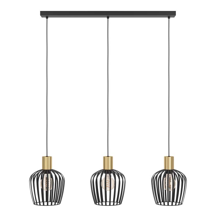 Hanglamp - staal - dimbaar - E27 - 3x40W - excl lamp - zwart/goud