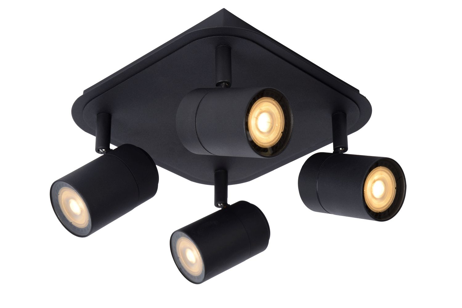 LENNERT - Spot plafond Salle de bains - LED Dim. - GU10 - 4x5W 3000K - IP44 - Noir