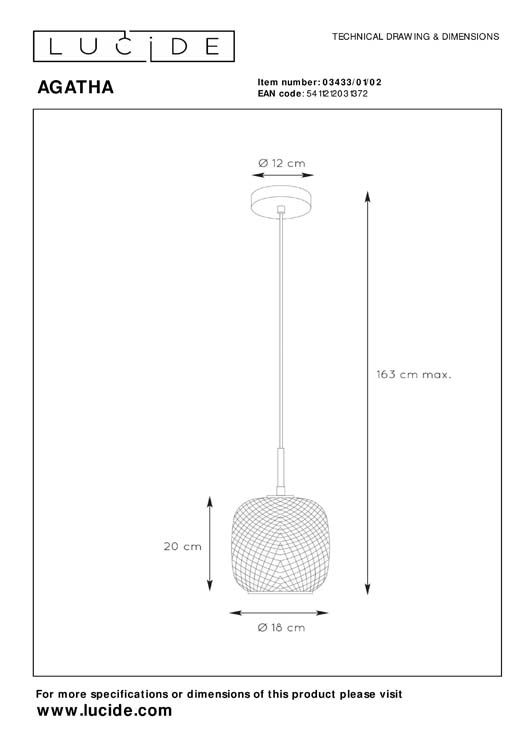 AGATHA  Hanglamp 1x E27/40W Mat Goud/Glas