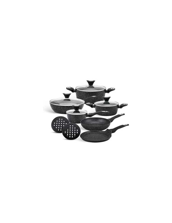 Set de cuisine 12 pièces noires aluminium forgé