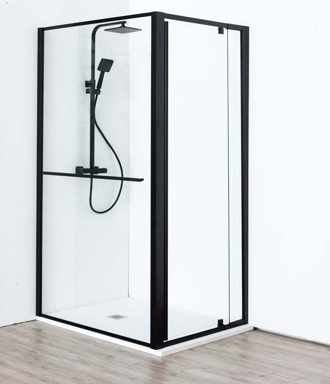 Paroi de douche fixe Urian 117-119x200cm avec porte-serviettes noir