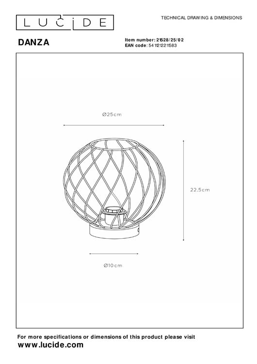 DANZA - Lampe de table - Ø 25 cm - 1xE27 - Or Mat / Laiton