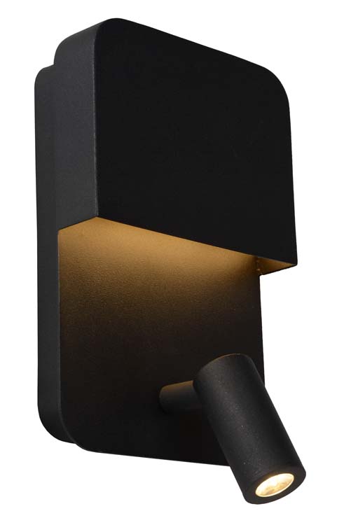 Lucide BOXER - Applique murale - LED - 1x5W 3000K - Point rechargement USB - Noir