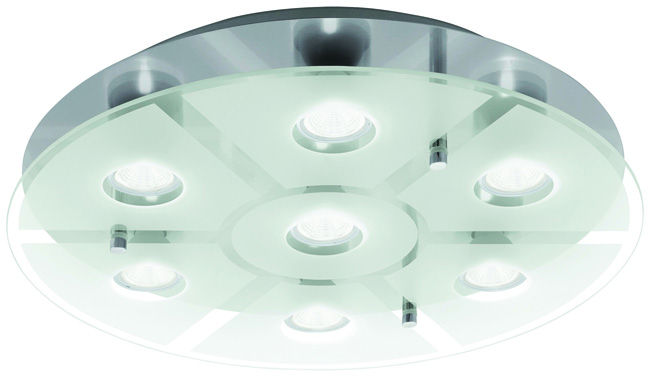 Plafonnier mat chroom/glas 7 LED lampen 5W 400 lumen