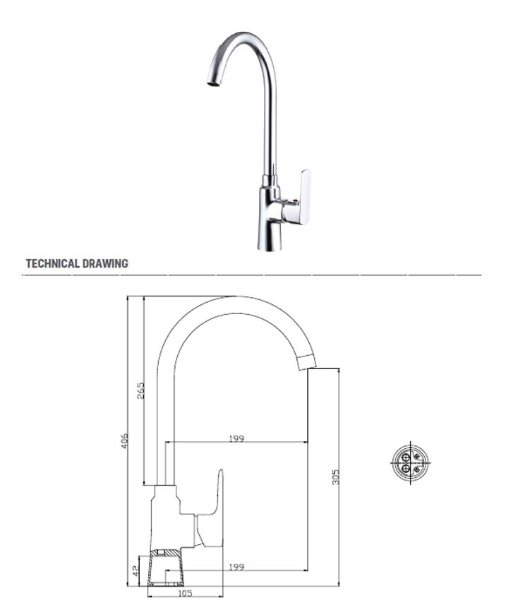 Robinet de cuisine Vanda en chrome