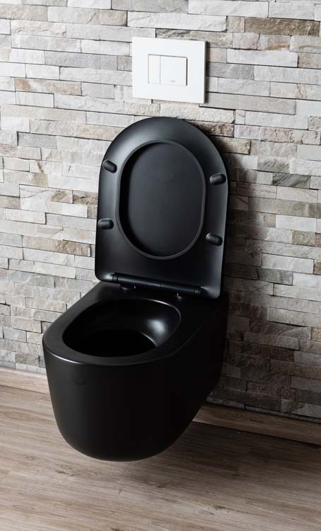 Hangtoilet Gomez vortex flush rimless mat zwart incl. toiletbril