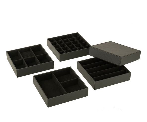 Boîte à bijoux en simili cuir 4 pièces noir 