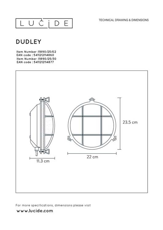 Lucide DUDLEY - Applique murale Extérieur - Ø 25 cm - E27 - Or Mat/Laiton