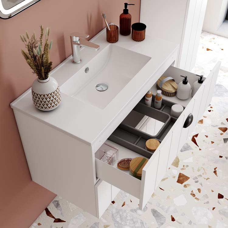 Meuble de salle de bain Amelia blanc 2 tiroirs 800 mm lavabo blanc mat