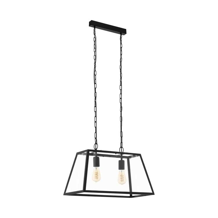 Hanglamp - E27 - Zwart/helder - 2 lampen