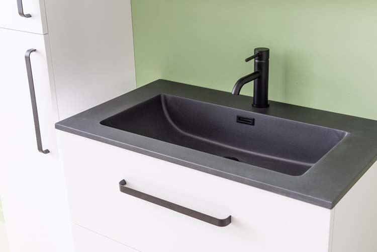 Meuble de salle de bain Bison laqué blanc mat 800 mm lavabo noir