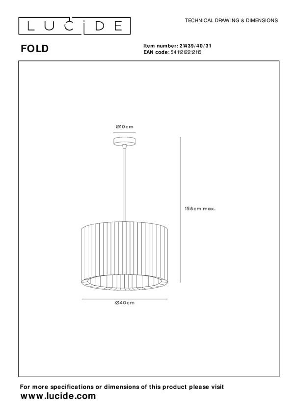 Lucide FOLD - Suspension - Ø 40 cm - 1xE27 - Blanc