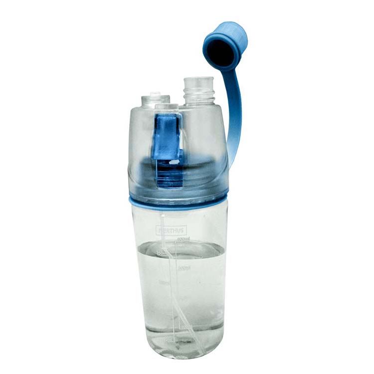 Bouteille à boire avec spray pour le jogging bleu large