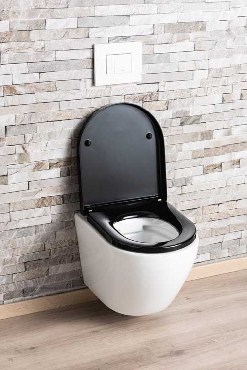 Hangtoilet Gary wit verkort rimless + toiletbril zwart softclose