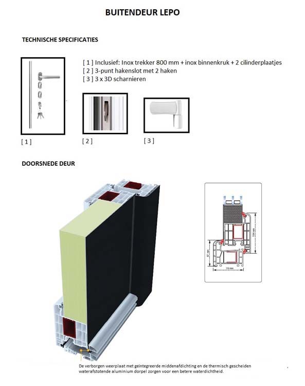 Buitendeur pvc met alu afwerking Lepo wit B980 X H2180 mm L