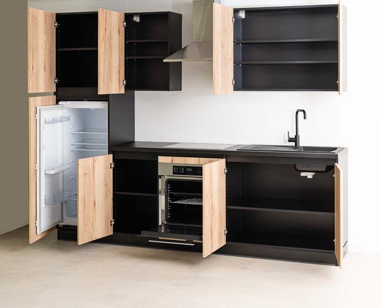 Keuken Plenti 270 cm - oven onder - zonder toestellen - zwart-houtlook