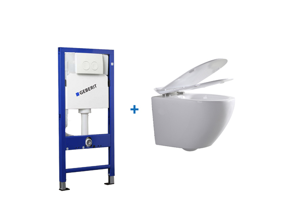 Toilet Gary wit verkort + toiletbril ultradun + inbouwreservoir UP100