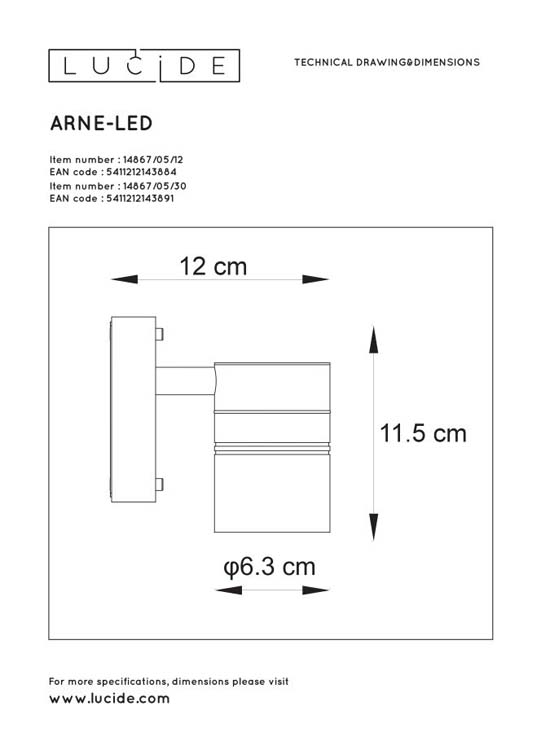 Lucide ARNE-LED - Wandspot - GU10 - 1x5W 2700K - IP44 - Mat chroom