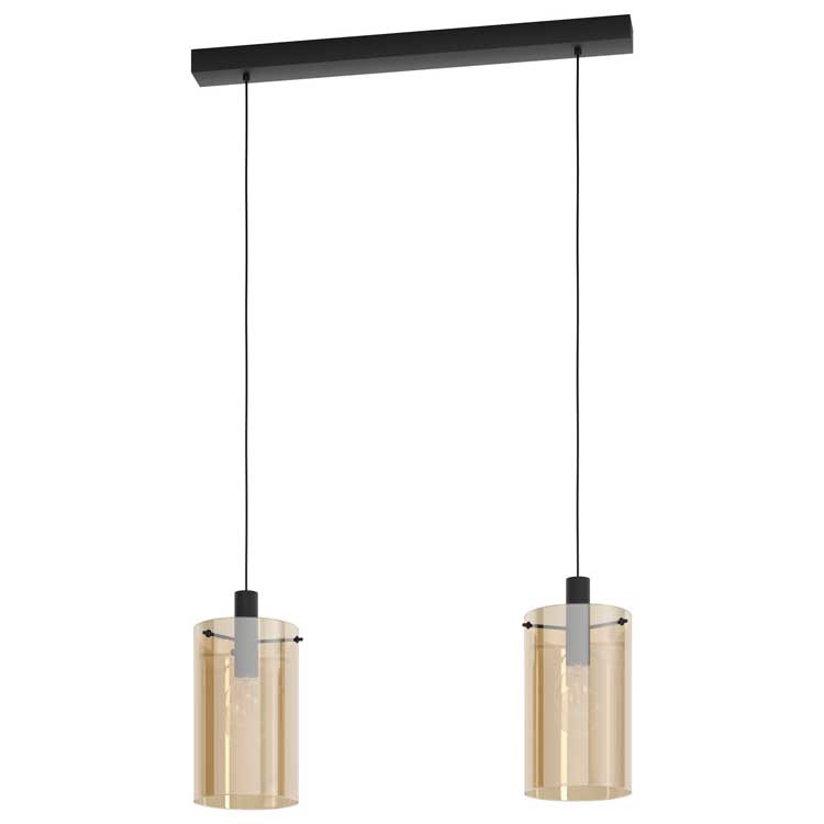 Lampe suspendue - 75cm - E27 - 2x40W - Noir/ambre