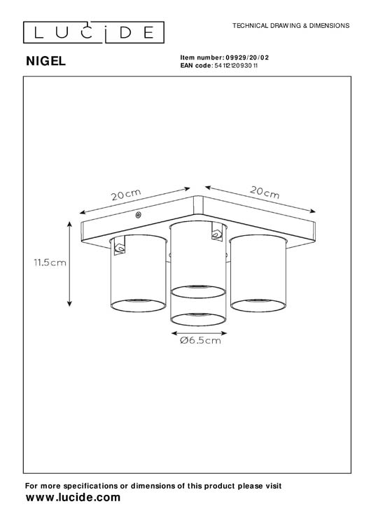 Lucide NIGEL - Spot plafond - LED Dim to warm - GU10 - 4x5W 2200K/3000K - Or Mat / Laiton