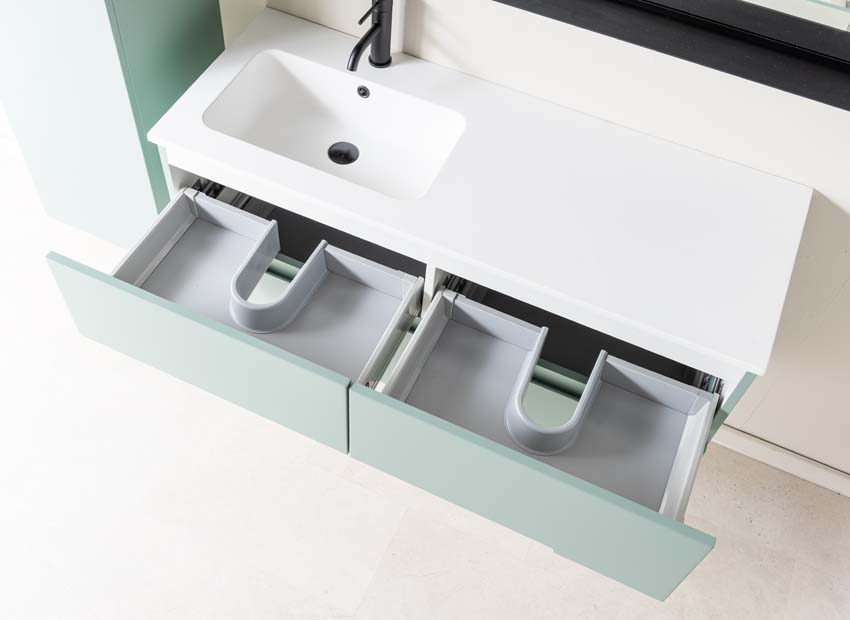 Meuble de salle de bain Truman gris-vert 1200 mm lavabo blanc mat gauche