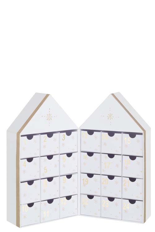 Adventskalender huis karton wit/goud H34,5 cm