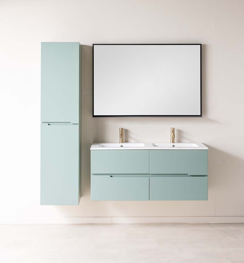 Meuble de salle de bain Truman gris-vert 1200 mm lavabo double brillant gauche