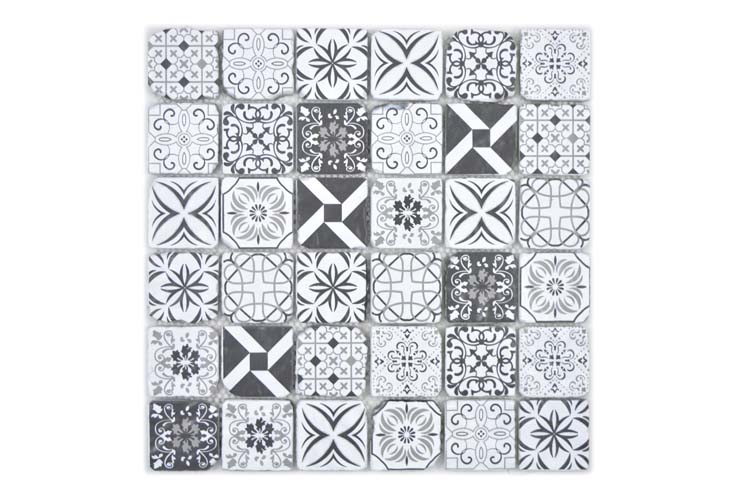 Mozaïek antic patchwork zwart/wit small 30 x 30 cm