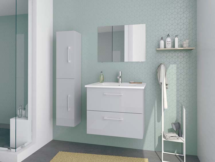 Meuble de salle de bains gris brillant 60cm + armoire + mirroir
